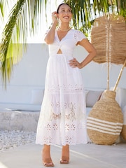 Myleene Klass Broderie White Maxi Dress - Image 4 of 10