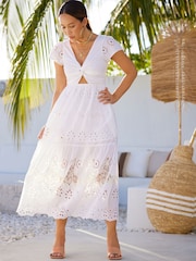 Myleene Klass Broderie White Maxi Dress - Image 8 of 10