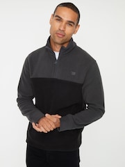 Threadbare Black/ Slate Two Tone Quarter Zip Fleece Jumper - Image 1 of 4