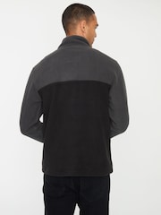 Threadbare Black/ Slate Two Tone Quarter Zip Fleece Jumper - Image 2 of 4