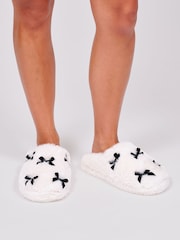 Loungeable Faux Fur Velvet Bow Slippers - Obraz 1 z 4
