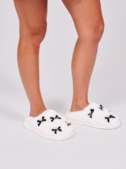 Loungeable Faux Fur Velvet Bow Slippers - Obraz 3 z 4