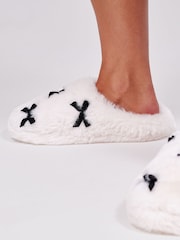 Loungeable Faux Fur Velvet Bow Slippers - Obraz 4 z 4