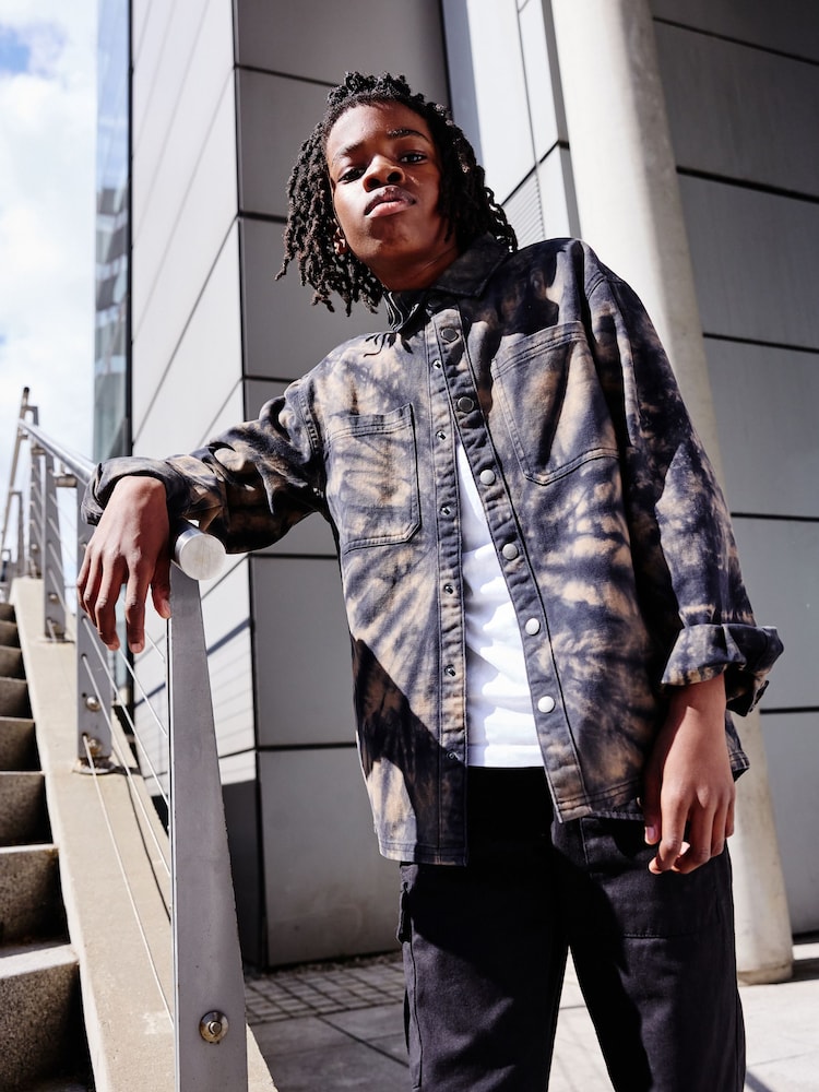 Black/Brown Tiedye Printed Overshirt (3-16yrs) - Image 1 of 9