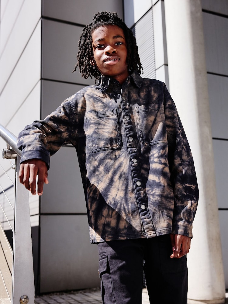 Black/Brown Tiedye Printed Overshirt (3-16yrs) - Image 2 of 9