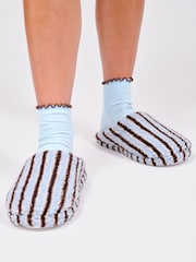 Loungeable Blue Stripe Cosy Borg Slippers - Image 1 of 4