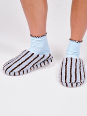 Loungeable Blue Stripe Cosy Borg Slippers - Image 2 of 4