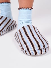 Loungeable Blue Stripe Cosy Borg Slippers - Image 3 of 4