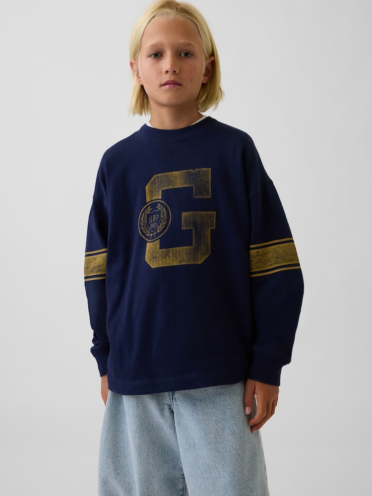 Gap Navy Heavyweight Oversized Graphic T-Shirt (4-13yrs) - Image 1 of 5 Gap Navy Heavyweight Oversized Graphic T-Shirt (4-13yrs) - Image 1 of 5