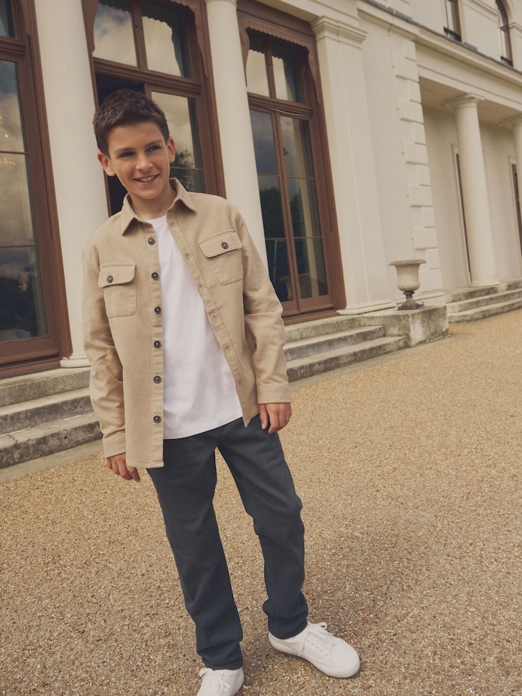 Neutral Plain 100% Cotton Overshirt (3-16yrs) - Image 1 of 6
