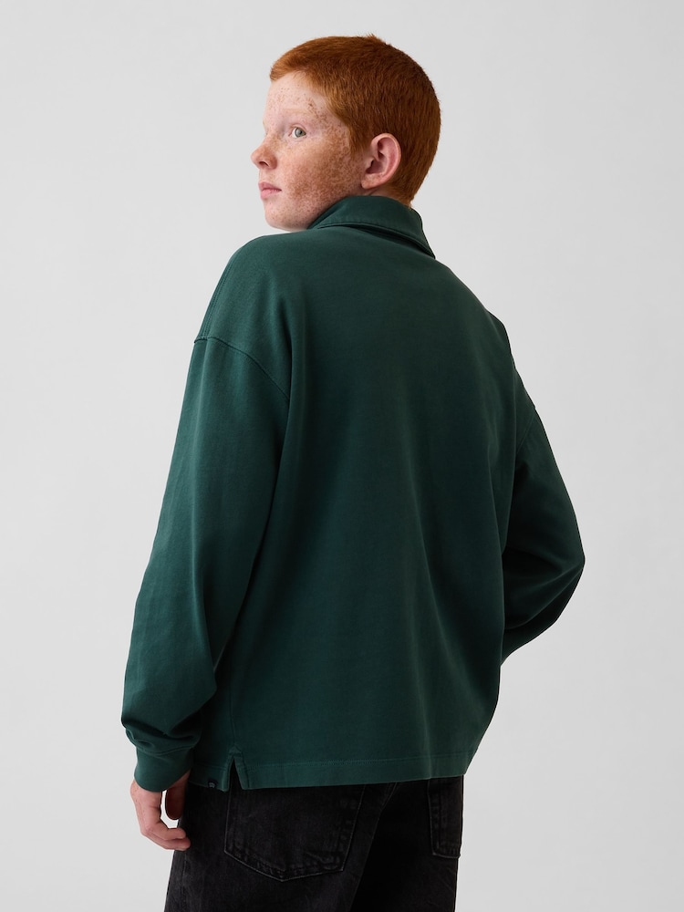 Gap Green Heavyweight Relaxed Polo Shirt (4-13yrs) - Image 2 of 5 Gap Green Heavyweight Relaxed Polo Shirt (4-13yrs) - Image 2 of 5