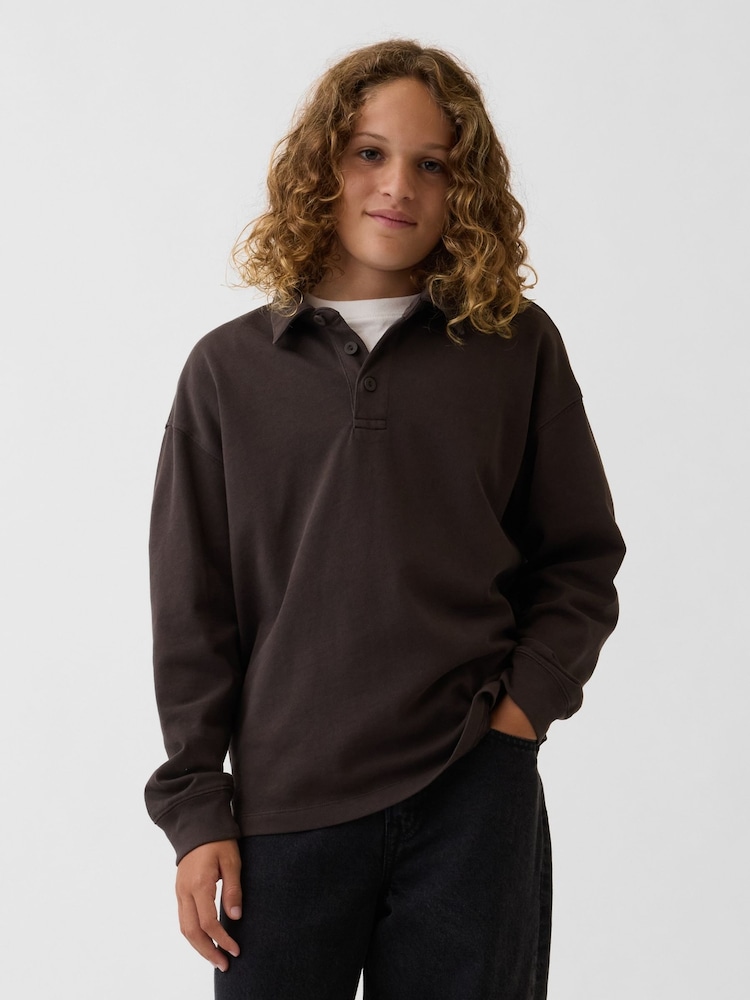 Gap Brown Heavyweight Relaxed Polo Shirt (4-13yrs) - Image 1 of 5 Gap Brown Heavyweight Relaxed Polo Shirt (4-13yrs) - Image 1 of 5