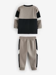 Neutral/Black 100% Cotton Long Sleeve Soft Touch T-Shirt and Joggers Set (3mths-7yrs) - Image 2 of 3