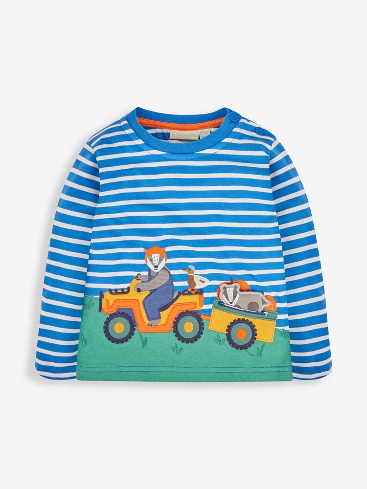 JoJo Maman Bébé Blue Badger Appliqué Top - Image 1 of 4 JoJo Maman Bébé Blue Badger Appliqué Top - Image 1 of 4