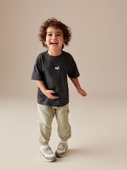 Charcoal Grey/Sage Green Short Sleeve 100% Cotton T-Shirt and Utility Joggers Set (3mths-7yrs) - Image 1 of 8