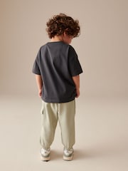 Charcoal Grey/Sage Green Short Sleeve 100% Cotton T-Shirt and Utility Joggers Set (3mths-7yrs) - Image 2 of 8
