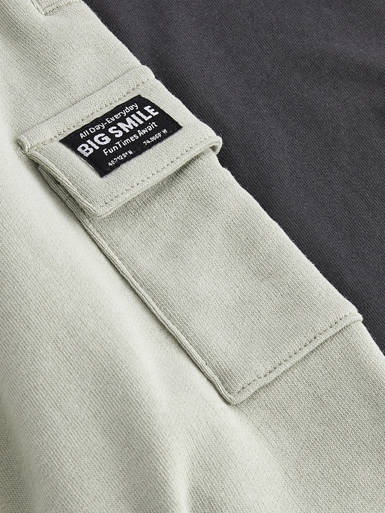 Charcoal Grey/Sage Green Short Sleeve 100% Cotton T-Shirt and Utility Joggers Set (3mths-7yrs) - Image 8 of 8