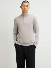 River Island Natural Slim Fit Half Zip Sweater - Image 1 of 4