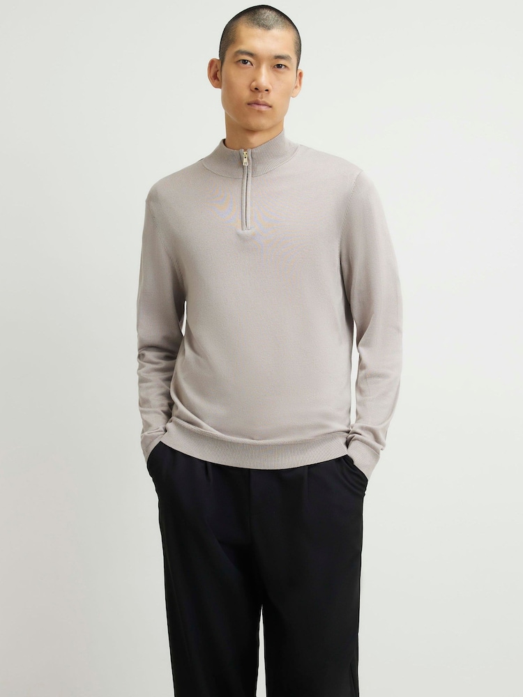 River Island Natural Slim Fit Half Zip Sweater - Image 1 of 4 River Island Natural Slim Fit Half Zip Sweater - Image 1 of 4