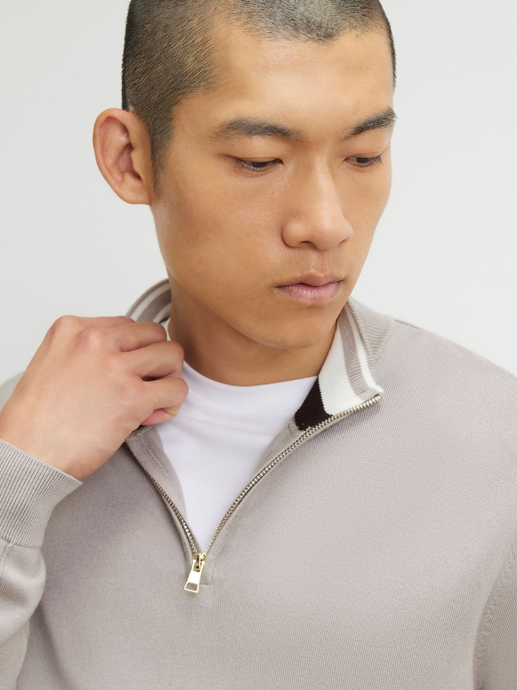 River Island Natural Slim Fit Half Zip Sweater - Image 4 of 4 River Island Natural Slim Fit Half Zip Sweater - Image 4 of 4