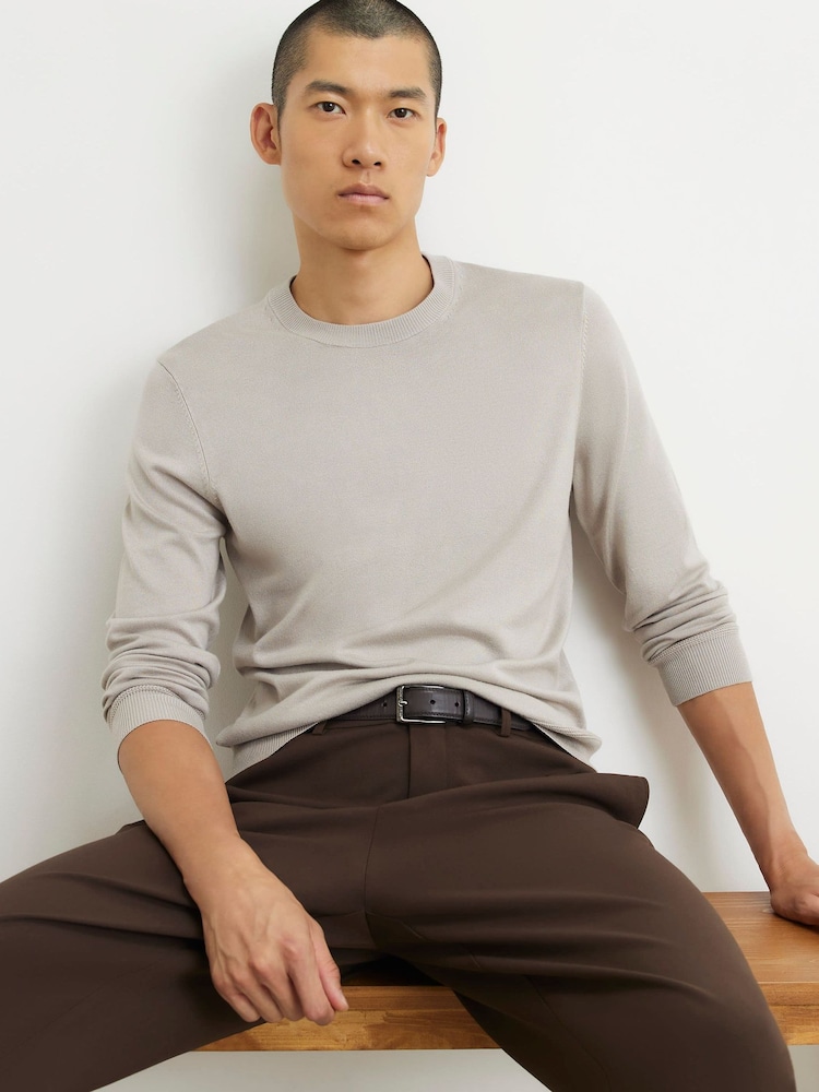 River Island Natural Slim Fit Crew Neck Sweater - Image 1 of 4 River Island Natural Slim Fit Crew Neck Sweater - Image 1 of 4