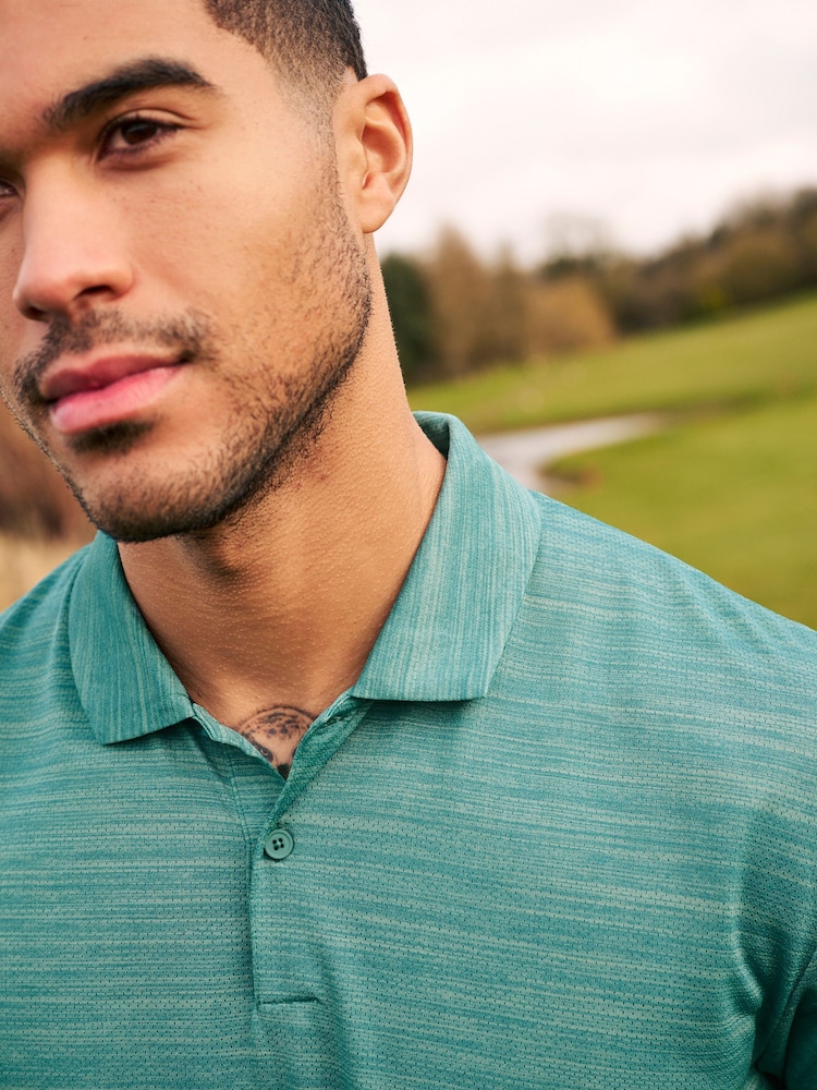 Teal Blue Active Mesh Golf Polo Shirt - Image 1 of 8