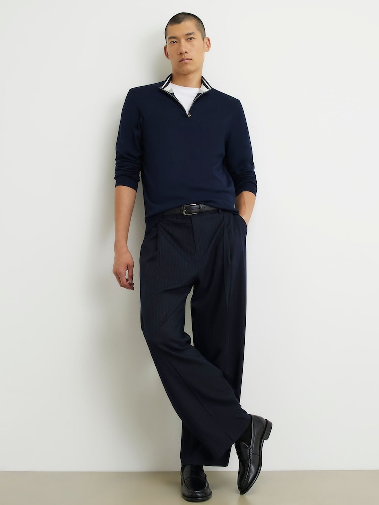 Tumši zils - River Island Slim Fit džemperis ar pusrāvējslēdzēju - Attēls 1 no 4