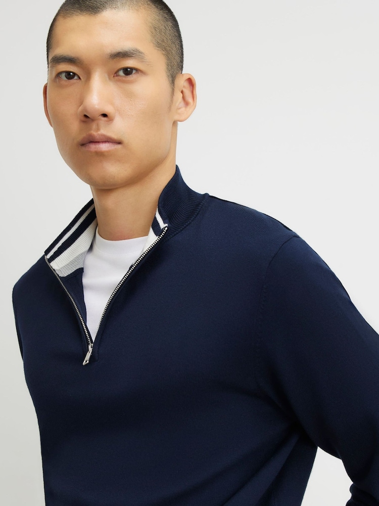 Tumši zils - River Island Slim Fit džemperis ar pusrāvējslēdzēju - Attēls 4 no 4