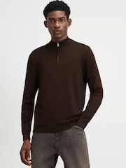 River Island Brown Slim Fit Half Zip Sweater - Image 1 of 4