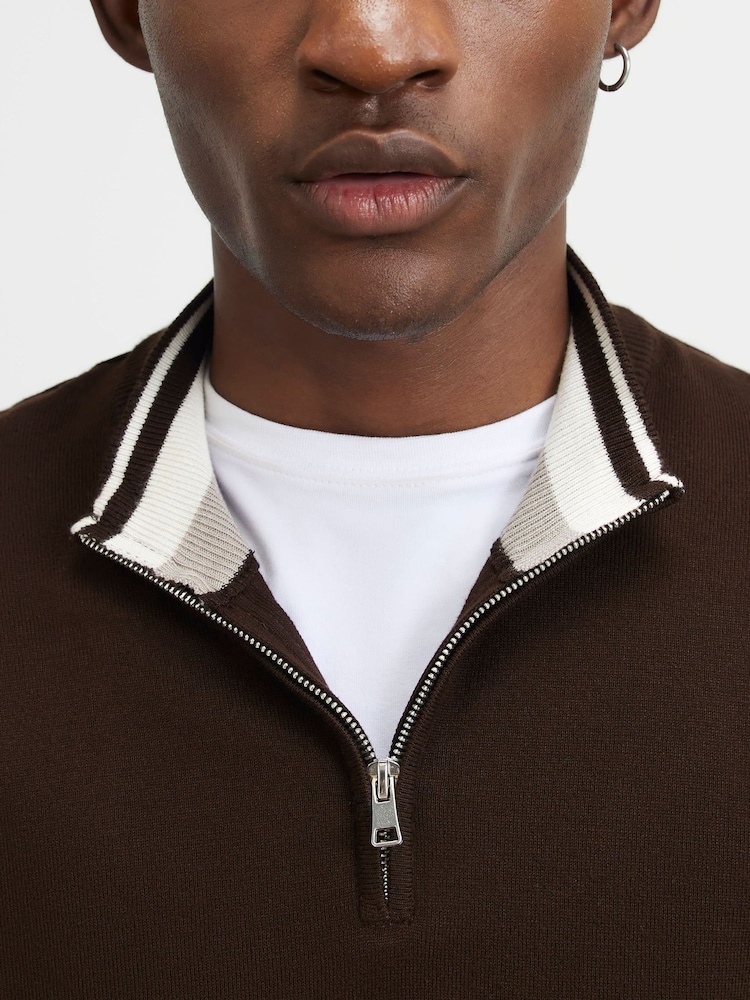 River Island Brown Slim Fit Half Zip Sweater - Image 4 of 4 River Island Brown Slim Fit Half Zip Sweater - Image 4 of 4