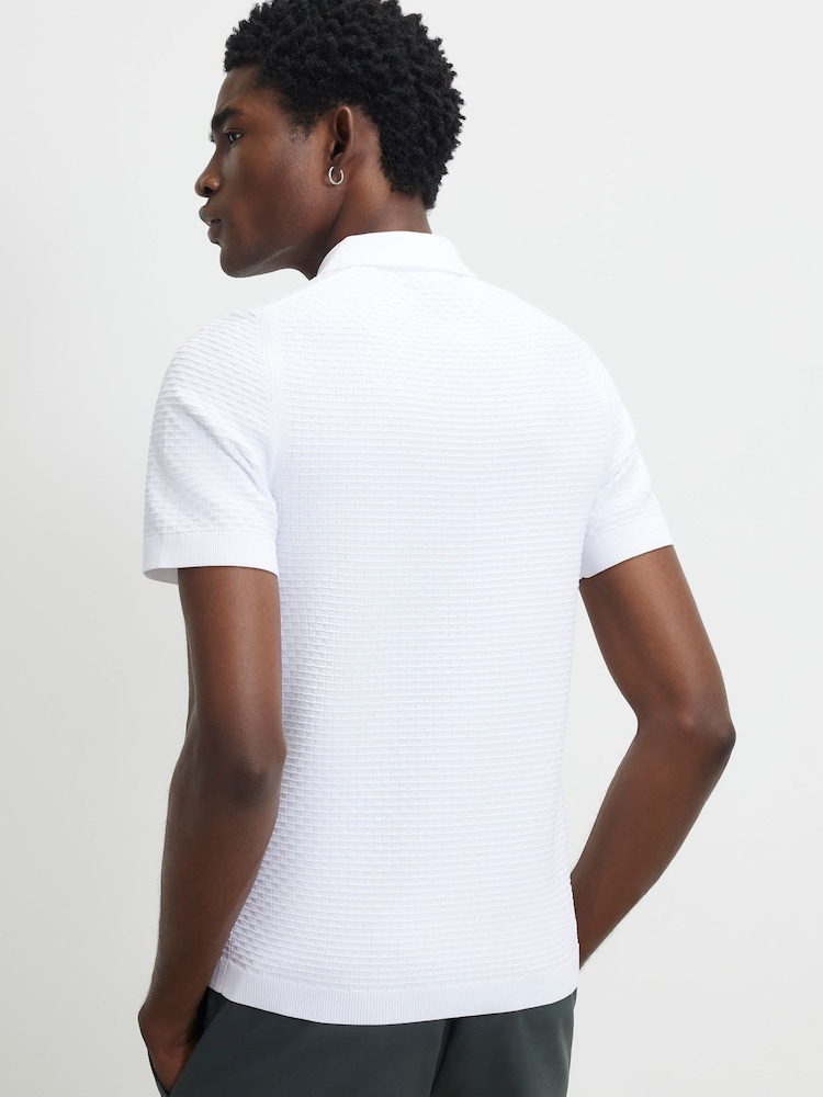 River Island White Muscle Fit Polo T-Shirt - Image 2 of 4 River Island White Muscle Fit Polo T-Shirt - Image 2 of 4