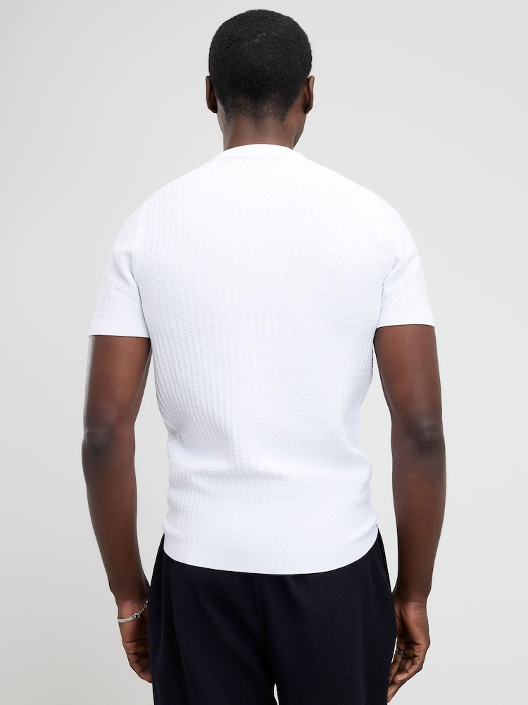 River Island White Muscle Fit Textured T-Shirt - Image 4 of 4