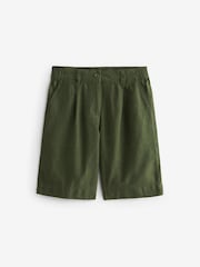 Khaki Green Linen Blend Knee Length Shorts - Image 4 of 5