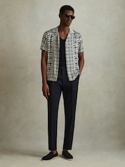 Reiss Lapis Blue Prentice Geometric Print Cuban Collar Shirt - Image 3 of 6