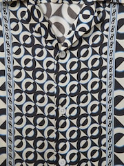 Reiss Lapis Blue Prentice Geometric Print Cuban Collar Shirt - Image 6 of 6