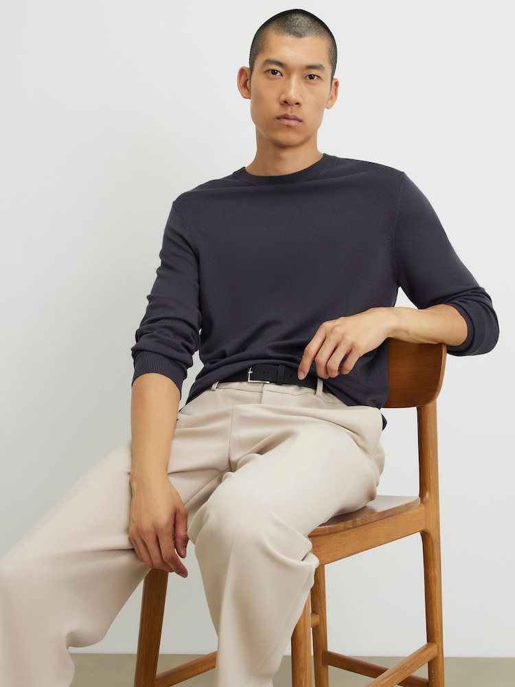 River Island Blue Slim Fit Crew Neck Sweater - Image 1 of 4 River Island Blue Slim Fit Crew Neck Sweater - Image 1 of 4