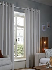 Grey Light Cloud Blackout/Thermal Cotton Eyelet Curtains - Image 1 of 8