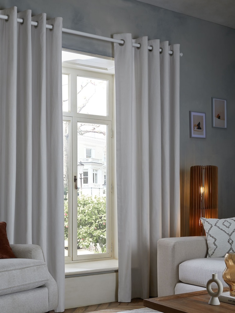 Grey Light Cloud Blackout/Thermal Cotton Eyelet Curtains - Image 1 of 8