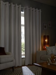 Grey Light Cloud Blackout/Thermal Cotton Eyelet Curtains - Image 3 of 8