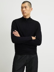 Melns - River Island Slim Fit džemperis ar pusrāvējslēdzēju - Attēls 1 no 4