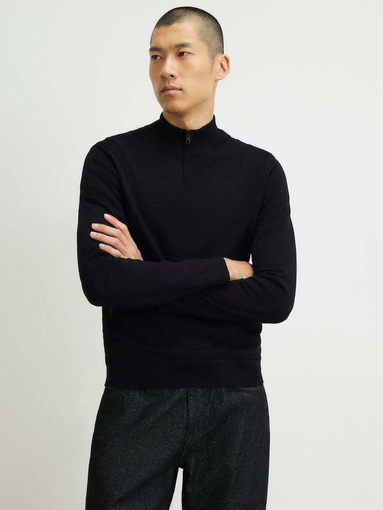 Melns - River Island Slim Fit džemperis ar pusrāvējslēdzēju - Attēls 1 no 4