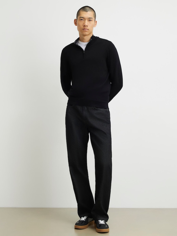 Melns - River Island Slim Fit džemperis ar pusrāvējslēdzēju - Attēls 2 no 4