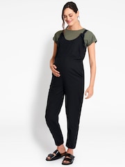 JoJo Maman Bébé Black Cotton Dungaree Maternity Jumpsuit - Image 2 of 3