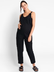 JoJo Maman Bébé Black Cotton Dungaree Maternity Jumpsuit - Image 3 of 3