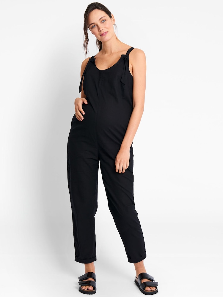JoJo Maman Bébé Black Cotton Dungaree Maternity Jumpsuit - Image 3 of 3