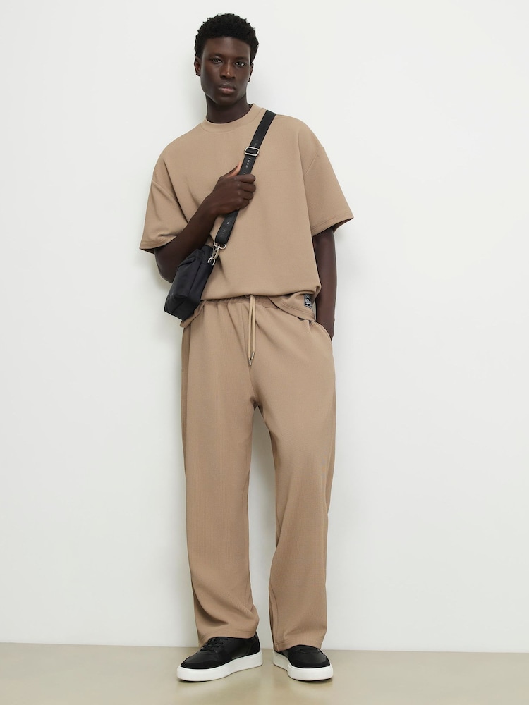 River Island Natural Wide Leg Waffle Joggers - Image 1 of 3