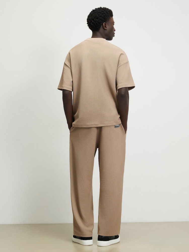 River Island Natural Wide Leg Waffle Joggers - Image 2 of 3