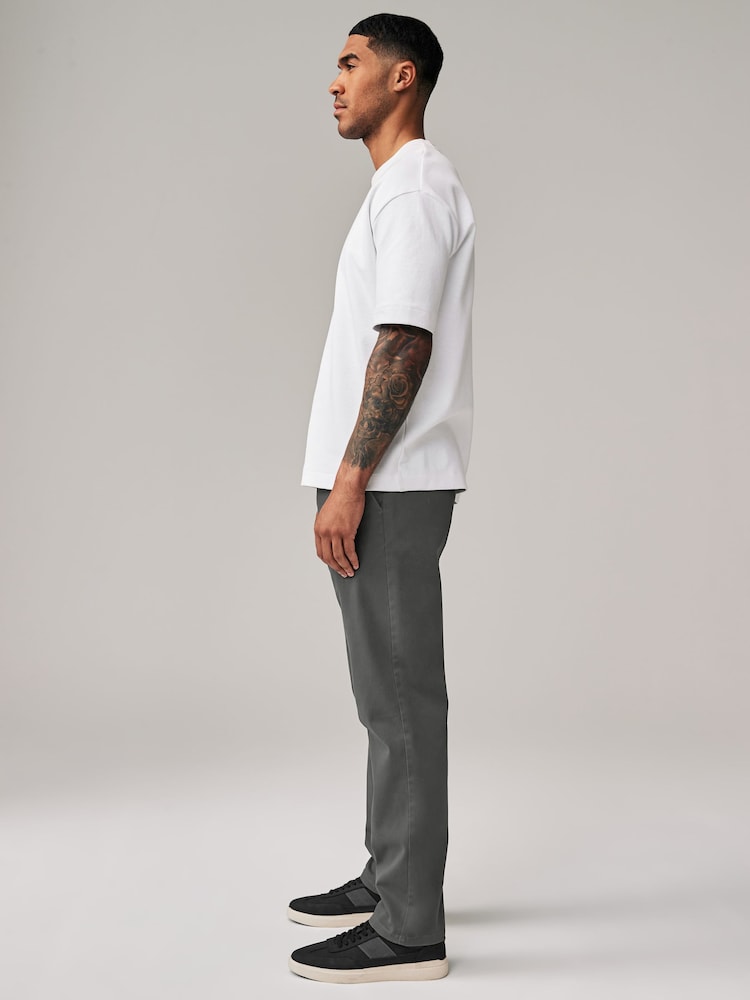 Grey Dark Straight Fit Stretch Chinos Trousers - Image 3 of 6