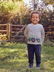 JoJo Maman Bébé Natural Boys' Tractor & Trailer Appliqué With Pet In Pocket Top - Image 1 of 6