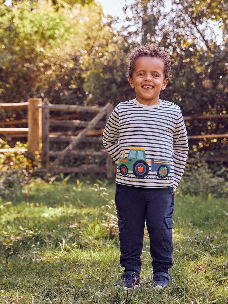 JoJo Maman Bébé Natural Boys' Tractor & Trailer Appliqué With Pet In Pocket Top - Image 1 of 6